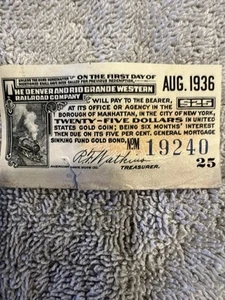 Vintage 1936 Rare Denver and Rio Grande Western Railroad Ticket $25.  Used. - Picture 1 of 5