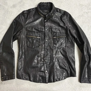 Allsaints Afternoon Bomber Black Leather Jacket Shirt Mens Size XL Biker - Picture 1 of 18