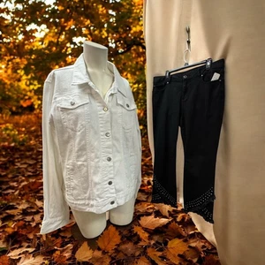 El ajuste limitado/regular, pantalones negros con tachuelas + chaqueta vaquera blanca otoño, talla XXL.! - Imagen 1 de 17