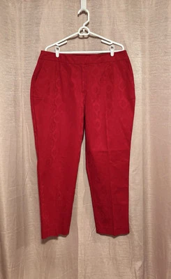 NWT Talbots Curvy Women’s Size 16W Red Jacquard Fabric Cotton Blend Ankle Pant - Image 1 of 4