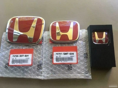 3PCS Red Front Rear Steering Emblem Badge For 2008-2013 Honda Accord Sedan - Image 1 of 4