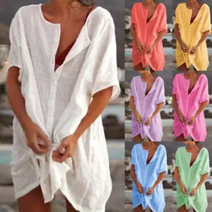 Women Swimwear Beachwear Bikini Beach Cover Up Short Mini Dress Top Shirt Summer - Picture 1 of 18