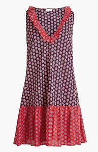 NWT J Crew Ruffle tiered mini dress red blue floral print Size XS Kalena Flower - Picture 1 of 4