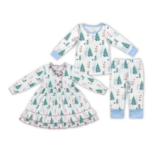 Toddler Baby Sibling Christmas Tree Boys Pajama Set and Girls Long Sleeve Dress - Picture 1 of 5