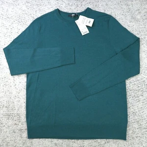 Uniqlo Sweater Womens XL Merino Wool Pullover Green Crew Neck Extra Fine NWT - Picture 1 of 8