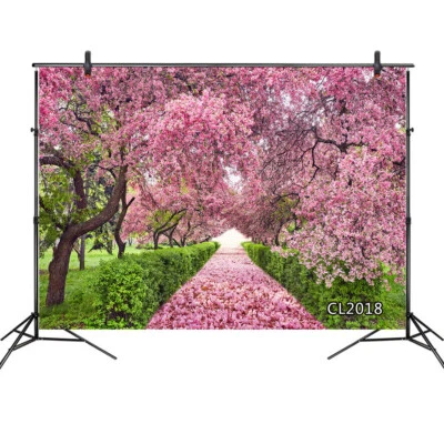 Spring Sakura Cherry Trees Flower Petals 10x8FT Vinyl Backdrop Photo Background - Image 1 of 4