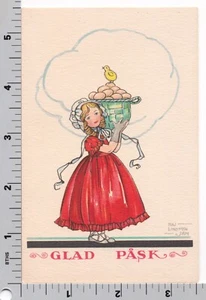 Oster Postkarte - Künstler signiert Maj Lindman - Mädchen mit Eiern und Küken 6442 - Bild 1 von 2