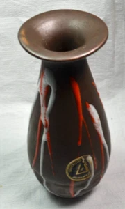 MCM Laurentian Pottery Vase Brown with Orange and White Drip - Picture 1 of 7