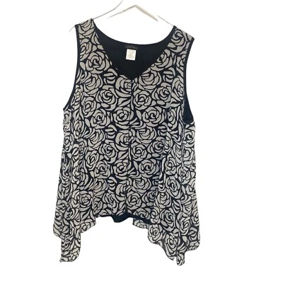 Top túnica sin mangas de gasa SLINKY BRAND 3XP estampado blanco y negro ajuste relajado Foto 1 de 4