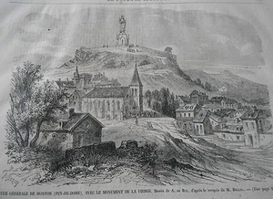 Gravure 1868 - Vue générale de Monton ( puy de dome ) - Foto 1 di 1
