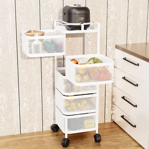 Fruit Vegetable Storage Basket for Kitchen, 4/5 Tier Rotating Metal Wire Shelf - Picture 1 of 25