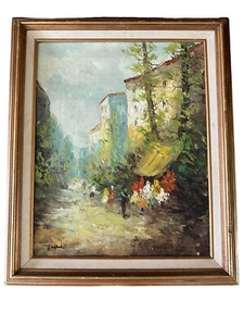 J. Hofland Modern Urban Landscape Abstract With Blurry Figurs Oil On canvas VTG - Picture 1 of 15