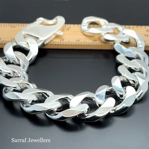 925 Sterling SILVER MEN'S CURB BRACELET CHAIN 20MM 113GR SOLID HEAVY BRAND NEW - Picture 1 of 17