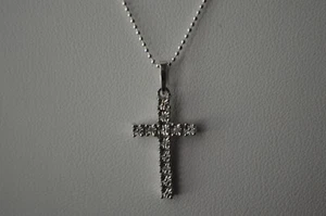 0.03ct White Diamond Cross Pendant with 18" Chain Fine Sterling Silver - Picture 1 of 9
