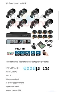 Kit Completo Videosorveglianza 8 Telecamere a infrarossi CCTV + DVR 8 Canali - Foto 1 di 6