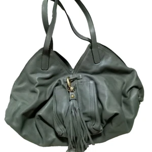 FURLA fringe Charm Leather Tote Crossbody Bag Women Gray With Inside Pocket - Picture 1 of 4