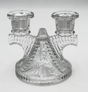VTG FEDERAL Wigwam Clear Depression Glass Double CANDLE HOLDER - Picture 1 of 6