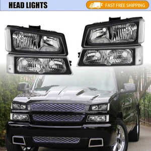 Set For 2007 Chevy Silverado 1500 1500 HD 2500 HD 3500 Classic Headlights Black - Picture 1 of 5