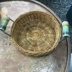 Vintage Rattan Farmhouse Hand Woven Basket With Porcelain Asparagushandles 12"