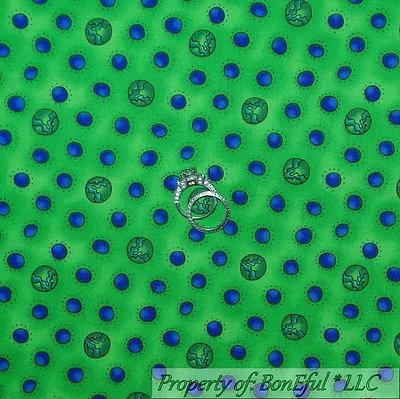 BonEful Fabric FQ Cotton Quilt Green Blue Earth World Map Polka Dot USA Kid SALE - Image 1 of 4