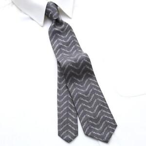 Calvin Klein 100% Silk Tie Necktie Dark gray Logo Chevron stripe L58 ​​W3 in New