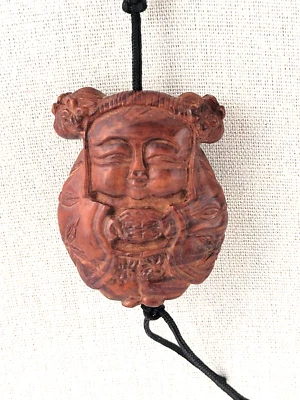 Ojime niño niña boj tallado grande chino (¿años 1900-1940?) Foto 1 de 4