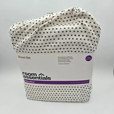 Juego de 3 sábanas Room Essentials Twin XL blanco negro patrón microfibra nuevo Foto 1 de 4