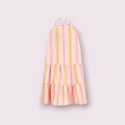 Maxi Vestido Oshkosh B'gosh Niñas Rayas Lino En Niveles Nuevo con Etiquetas Talla 5, 10 Foto 1 de 3