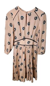 Country Road Dress long sleeve Print Blue Salmon Pink Size AU 8 US 4  - Picture 1 of 7