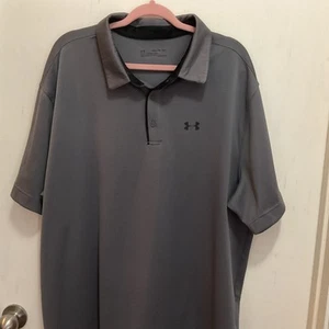 Herren Under Armour Poloshirt 3XL Medium grau schwarz Besatz lockere Passform Heat Gear - Bild 1 von 8