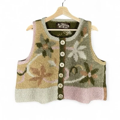 Tara Handknits OS Wool Sweater Vest Grimlencore Cottage Forest Golden Buttons - Image 1 of 4