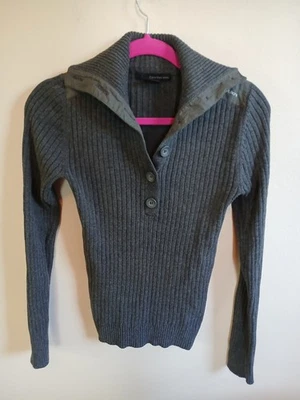 Calvin Klein Women's Medium Gray 100% Cotton Button Front Sweater V-neck Ribbed - Image 1 of 4