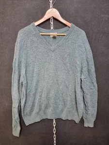 vintage l.l.bean wool sweater mens size xl extra large v neck jumper blue green - Picture 1 of 17