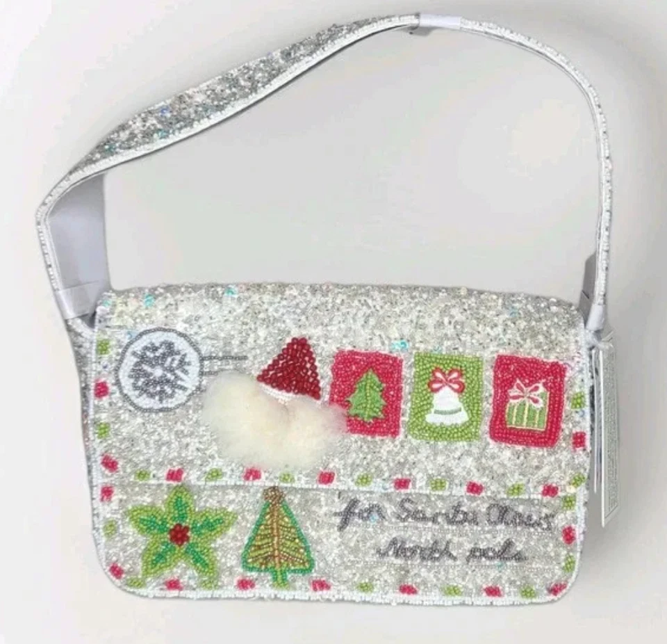 Handcrafted In India Viral TikTok Christmas Santa Beaded Bag Holiday RARE NWT - Image 1 of 1