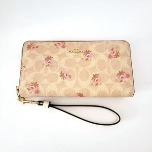 Coach CAR06 Long Zip Around Wallet Floral Print Clutch Wristlet Sand - Picture 1 of 6