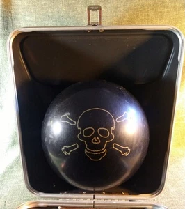 SKULL BOWLING BALL Brunswick Vintage 1960 Blue HARDSHELL CASE Mid-Century Style - Picture 1 of 8