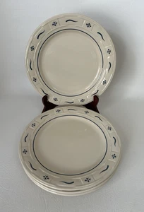 LONGABERGER Pottery WOVEN TRADITIONS Blue 10" DINNER PLATES, SET of 4, XLNT - Picture 1 of 5