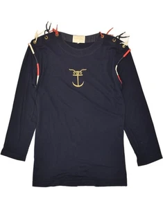 ICEBERG Womens Graphic Top Long Sleeve UK 10 Small Navy Blue Cotton AV05 - Picture 1 of 3