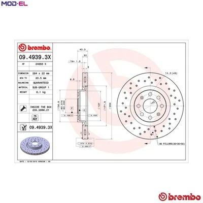 2x BRAKE DISC 09.4939.3X FOR FIAT GRANDE/PUNTO VAUXHALL CORSA/VAN/Mk/III/IV 1.2L - Image 1 of 4