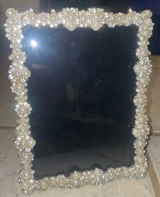 Pearl Gem Embellished Silver Tone Photo Frame Wedding Arte De Casa 5 x 7 Picture - Image 1 of 4