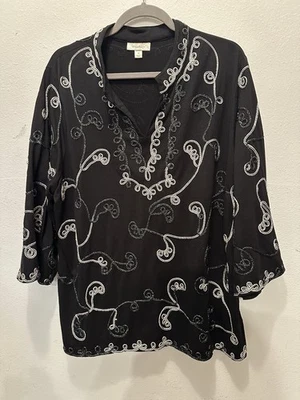 Dressbarn женщин 1 X туника верхний черный серебряный украшенный длинным рукавом V шеи - Изображение 1 из 4