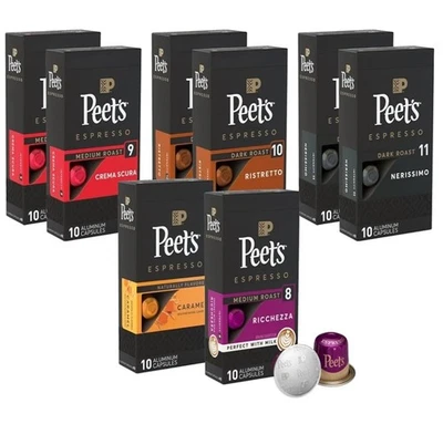Peet's Coffee Espresso Pods Capsules Variety Pack 80 Compatible Nespresso READ