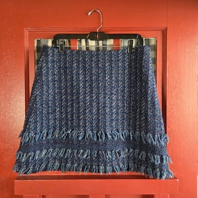 Kate Spade Madison Ave New York Blue Metallic Tweed Mini Skirt Rear Zip Size 12 - Image 1 of 4