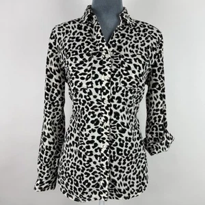Talbots Womens Petite Small Leopard Animal Print Roll Tab Sleeve Shirt - Picture 1 of 6