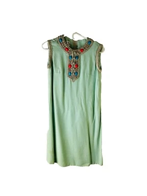 Vintage 60s Oleg Cassini Womens Small Beaded Embellished Slip Dress Deco Gatsby - Image 1 of 4