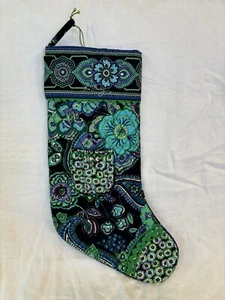 Vera Bradley Stocking Blue Rhapsody Paisley Jingle Bells Retired Print,Christmas - Picture 1 of 10