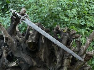 Beautiful Custom Handmade Demascus Sword With Leather Sheath