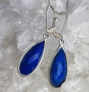Pendientes piedra curativa lapislázuli facetados plata de ley 925 hechos a mano O870 - Imagen 1 de 5