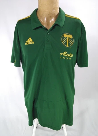 Adidas Climalite Portland Timbers Green Polo Shirt Mens XL MLS Soccer Alaska Air Cover