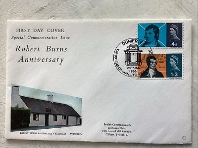 GB QEII 1966 Robert Burns Ord Connoisseur FDC Dumfries SHS Cat £20+ - Image 1 of 3